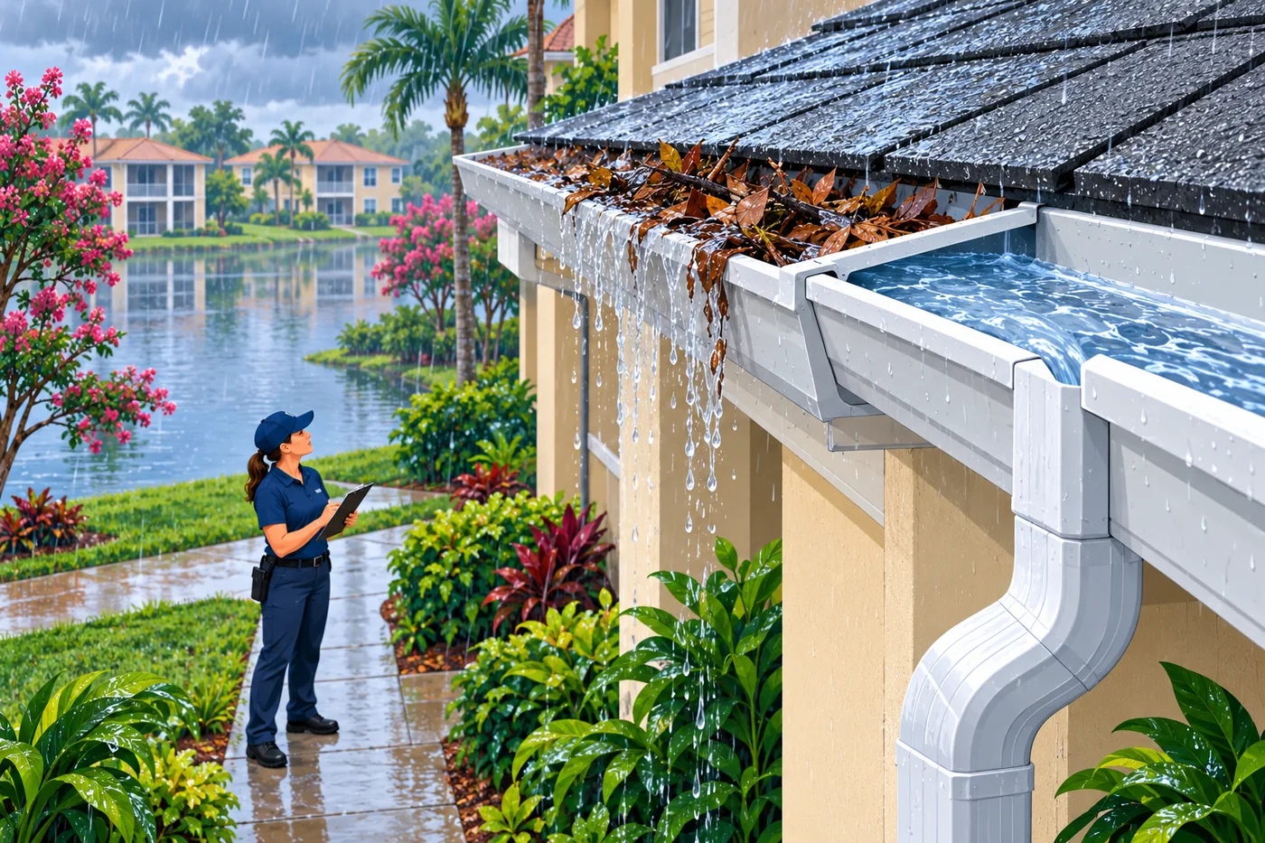 Illustration: gutters and a downspout at a Altamonte Springs-area home in Florida weather