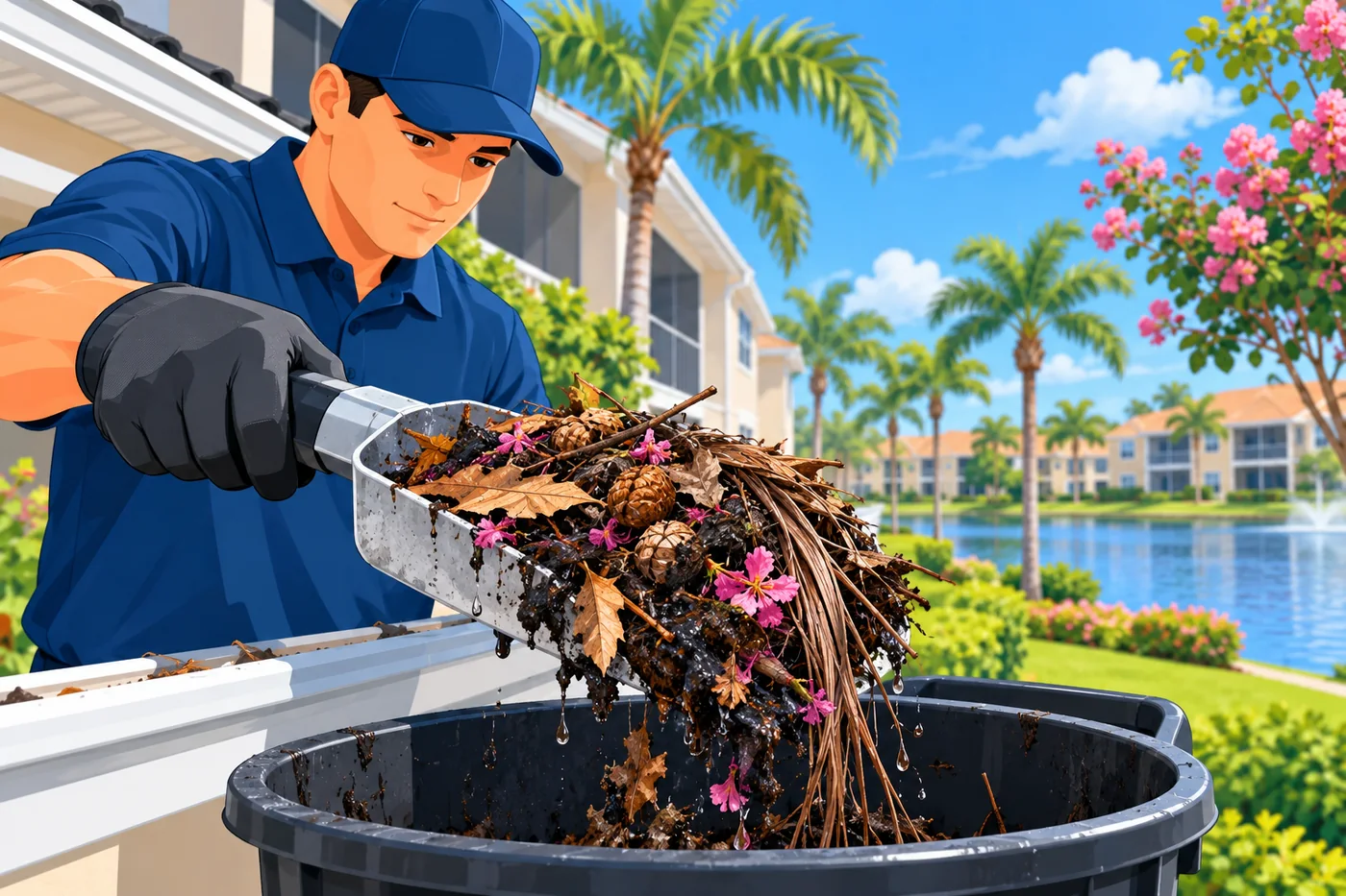 Illustration: gutter debris and cleaning at a Florida home near Altamonte Springs